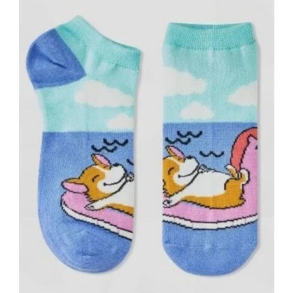 Hello Socks! Women Low Cut Corgi Vacation on Unicorn Float Sock NWT 1Pair Sz4-10